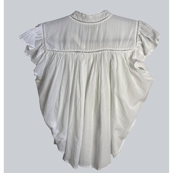 Madewell Womens Shirred Ruffle Lace-Trim Top Sz XS  Cottagecore Flowy Blouse NWT - Picture 4 of 13